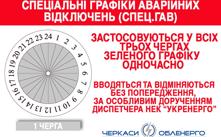 На Черкащині застосували “червоні графіки” відключення електрики