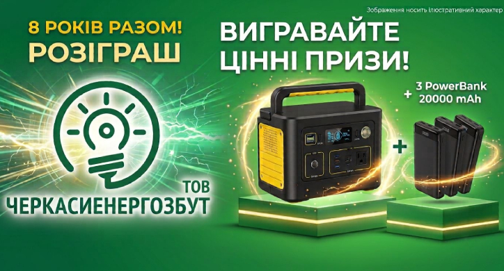 «Черкасиенергозбут» розіграє зарядну станцію та павербанки серед споживачів
